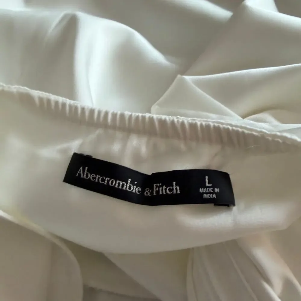 Abercrombie Draped White Satin Maxi Dress with Cutout Back Size Large